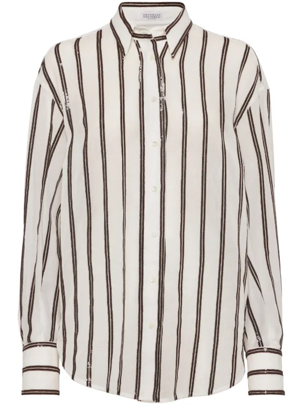 BRUNELLO CUCINELLI ブルネロクチネリ スパンコール ホワイト Brunello Cucinelli スパンコール シャツ | ホワイト | FARFETCH JP