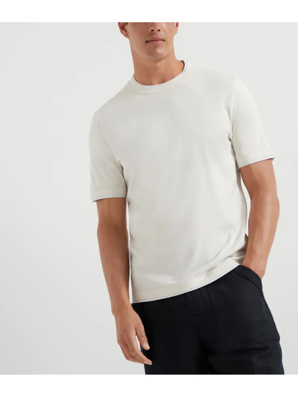 Brunello Cucinelli T-shirt With Layered Design In White