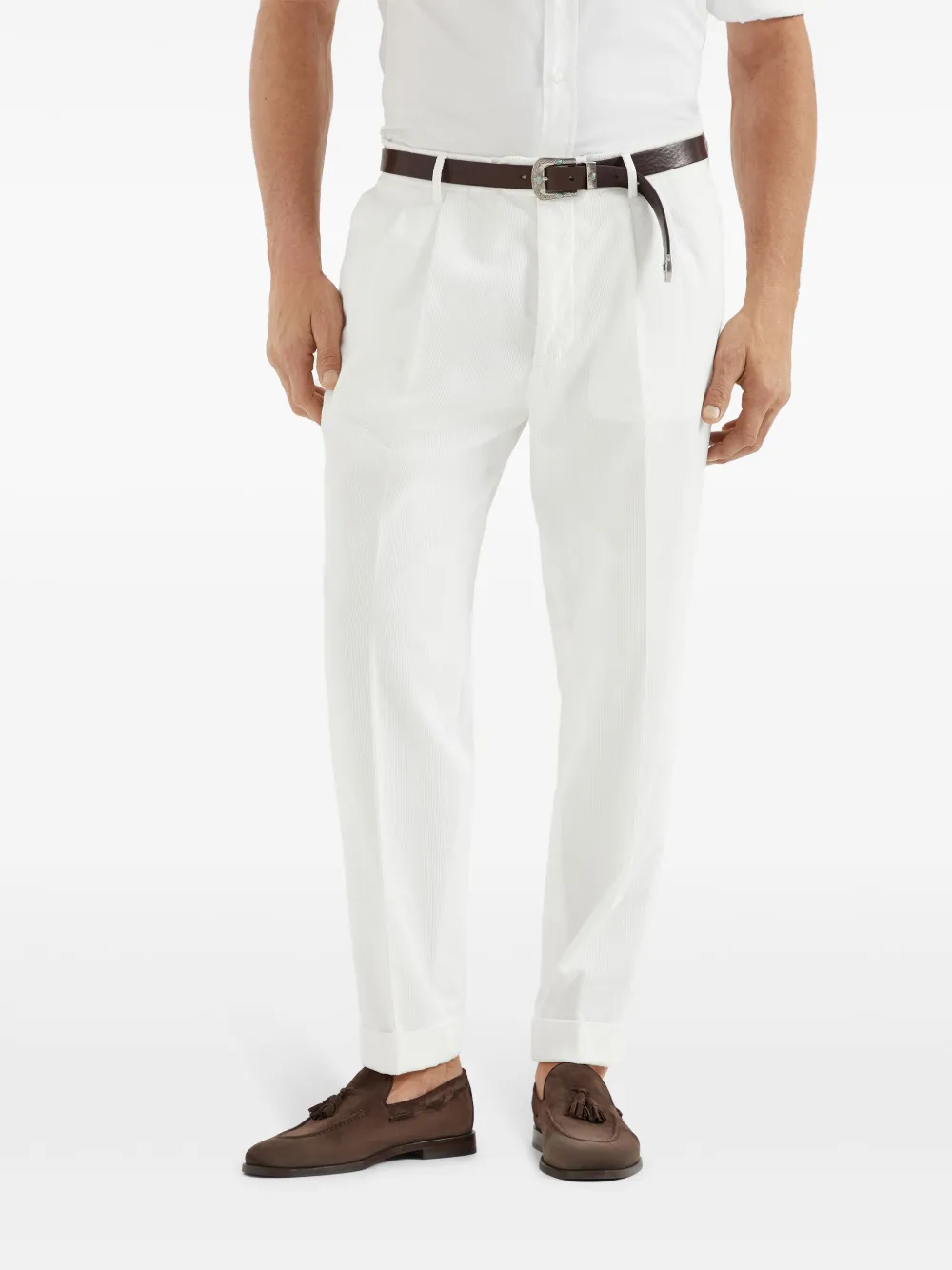 Brunello Cucinelli Ribfluwelen broek Wit