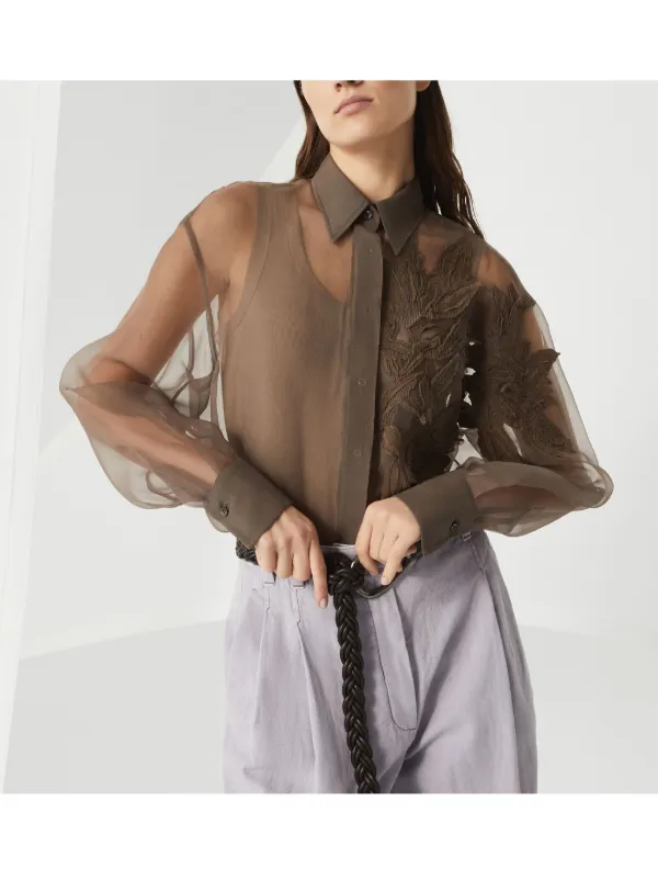 Brunello Cucinelli Flora-appliqué Shirt | Brown | FARFETCH
