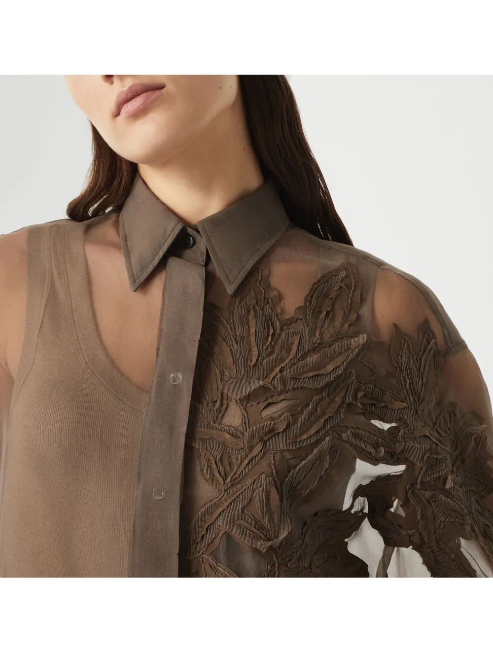 Brunello Cucinelli Blouse met Flora-applicatie Bruin