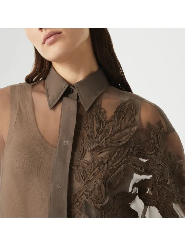 Brunello Cucinelli Flora-appliqué Shirt | Brown | FARFETCH