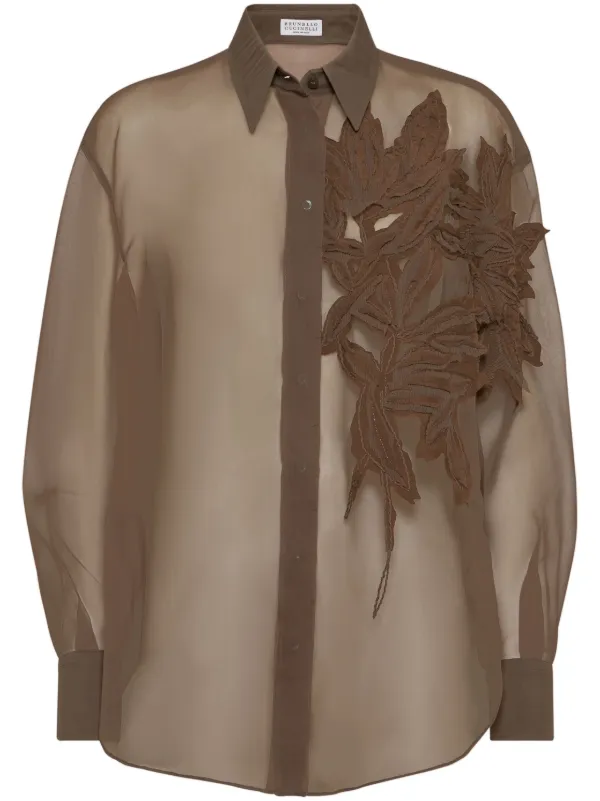 BRUNELLO CUCINELLI☆シャツ ブラウス☆本日限定sale！ Brunello Cucinelli Flora-appliqué Shirt | Brown | FARFETCH