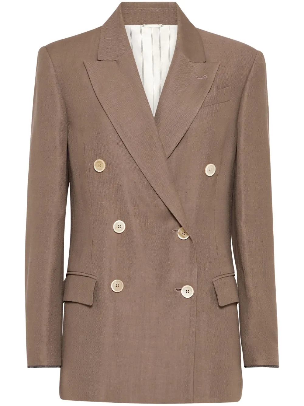 Brunello Cucinelli Fluid Viscose And Linen Twill Jacket With Shiny Cuffs In Brown