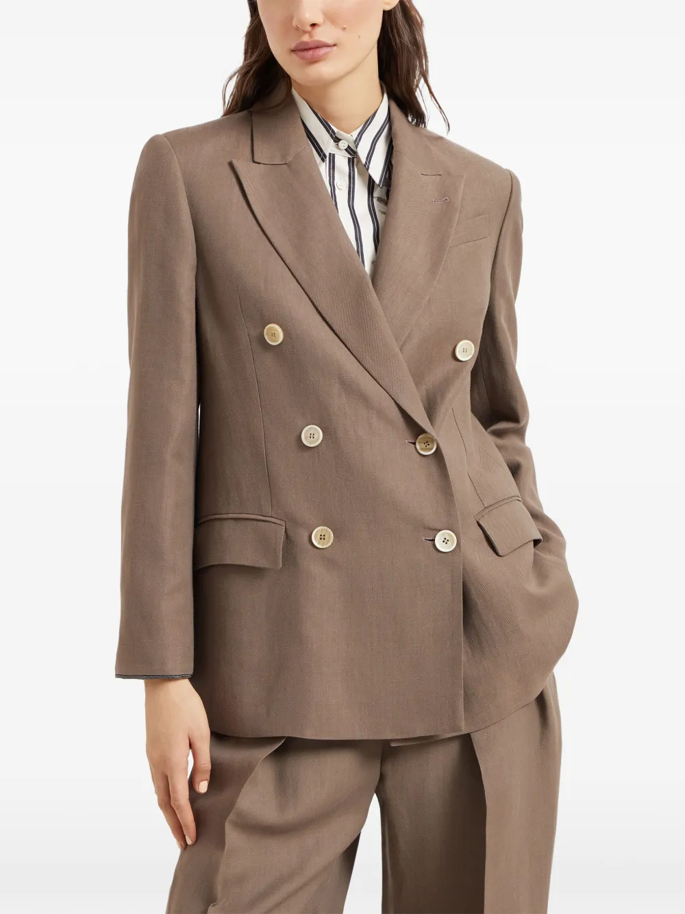 Brunello Cucinelli Monili-detail Twill Blazer in Brown, view 3