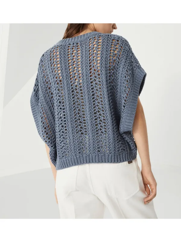 Brunello Cucinelli オープンニット トップ | ブルー | FARFETCH JP