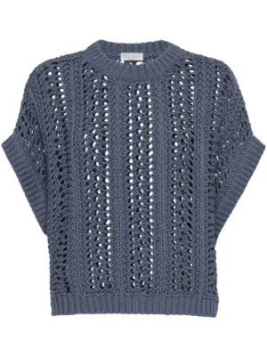 Brunello Cucinelli MA095P5565C9012 関税送料込 Brunello Cucinelli open-knit Top | Blue | FARFETCH