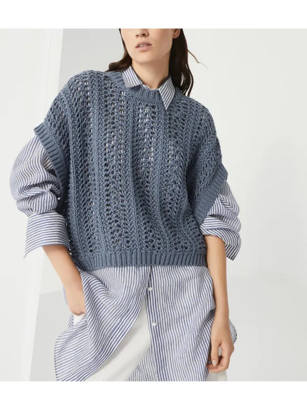 Brunello Cucinelli MM6337197C200 関税送料込 Brunello Cucinelli open-knit Top | Blue | FARFETCH