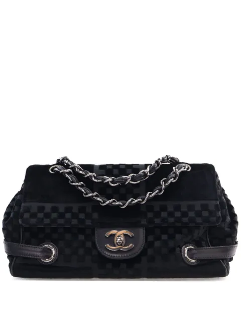 CHANEL Pre-Owned 2005-2006 CC Check Embossed Velvet Belted Side Flap shoulder bag