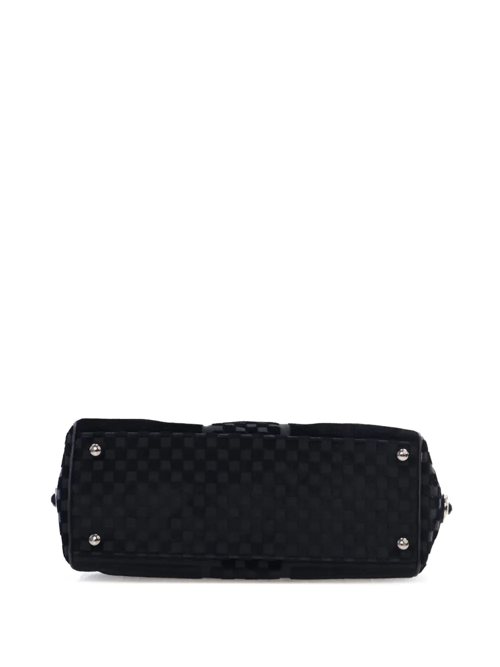 Pre-owned Chanel 2005-2006 Cc Check Embossed Velvet Belted Side Flap Shoulder Bag In Black