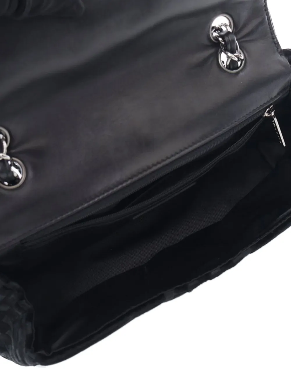 Pre-owned Chanel 2005-2006 Cc Check Embossed Velvet Belted Side Flap Shoulder Bag In Black