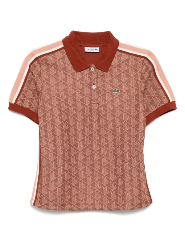 美品 LACOSTE ラコステ モノグラム 半袖ポロシャツ M相当 ブラウン ラコステ LACOSTE モノグラムジャカード半袖ポロシャツ