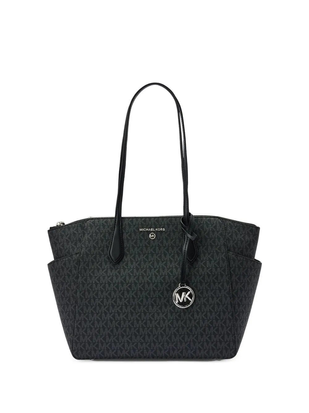 Michael Kors Charlotte Black Pvc Leather Large Top Zip Tote Handbag Bag Purse In Black