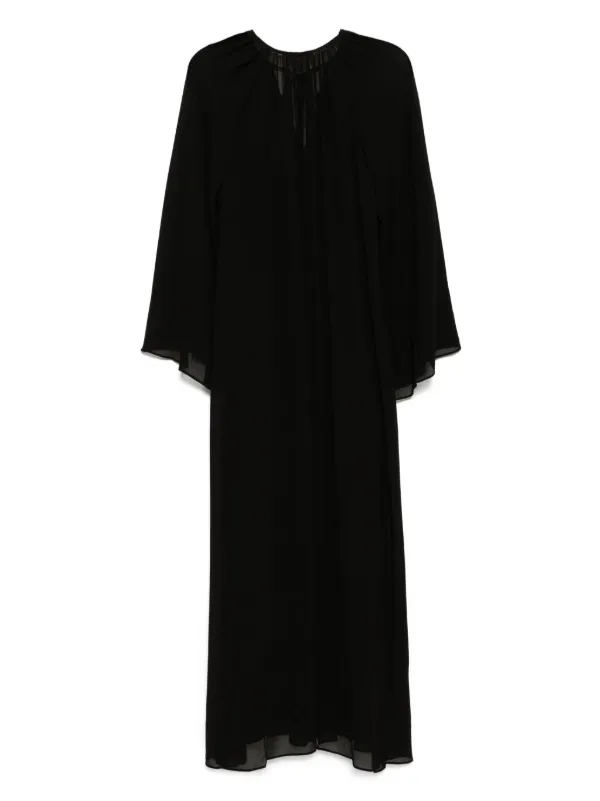 ワンピース Michael Kors Woman Dress Black MR582QFF4C 001 Michael Kors Collection - Black Sleeveless Ruched Midi Dress