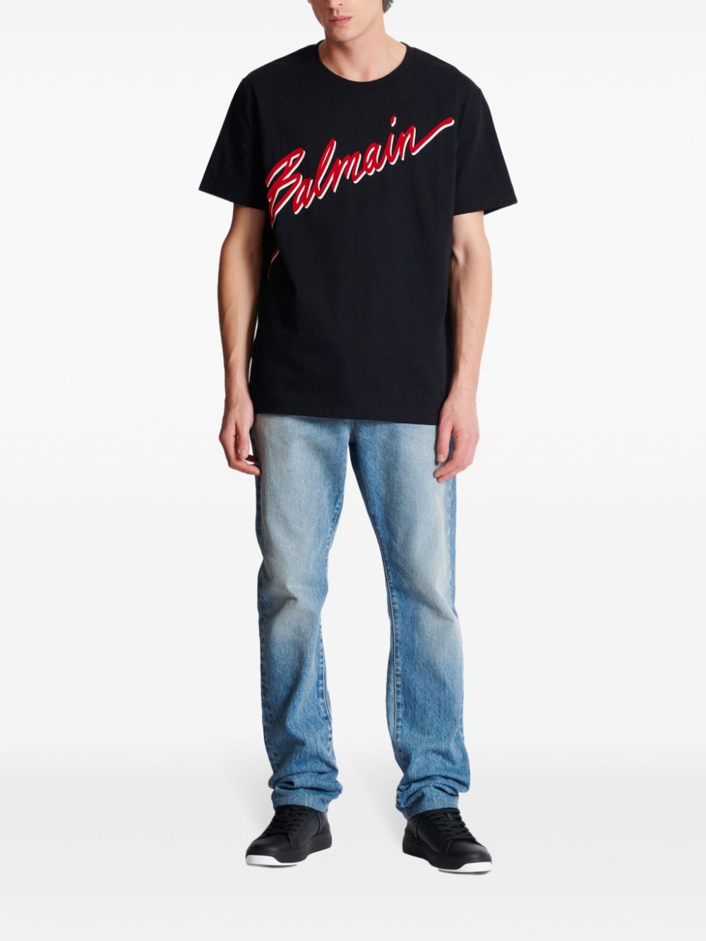 Balmain flocked-logo t-shirt - Zwart