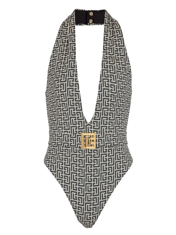 【関税＆送料込み】Balmain Swimsuit Balmain contrasting-collar Swimsuit | Black | FARFETCH
