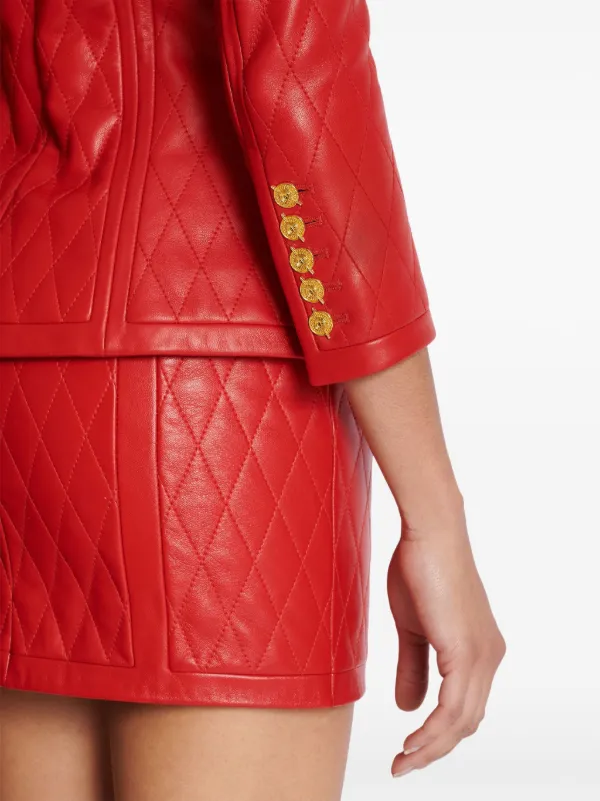 Balmain Quilted Leather Jacket | Red | FARFETCH