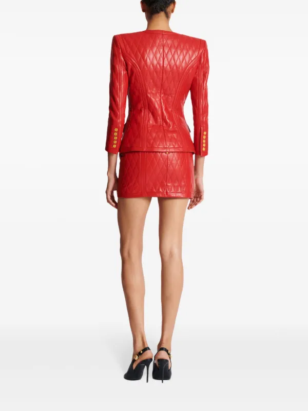 ジャケット BALMAIN Women Jackets EF1SK725LD01 RED Quilted lambskin edge-to-edge jacket - Women | BALMAIN