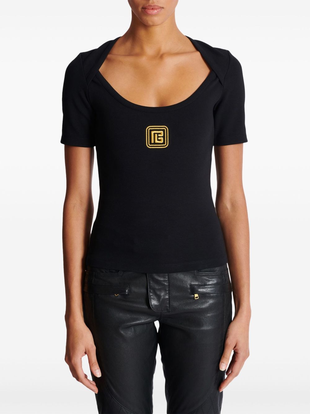 Cheap Balmain PB logo-embroidered T-shirt Women