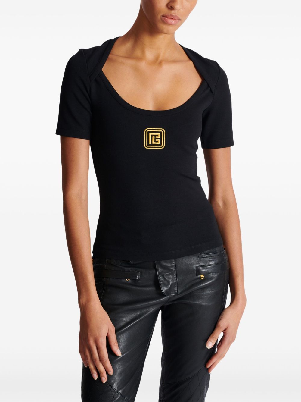 Cheap Balmain PB logo-embroidered T-shirt Women