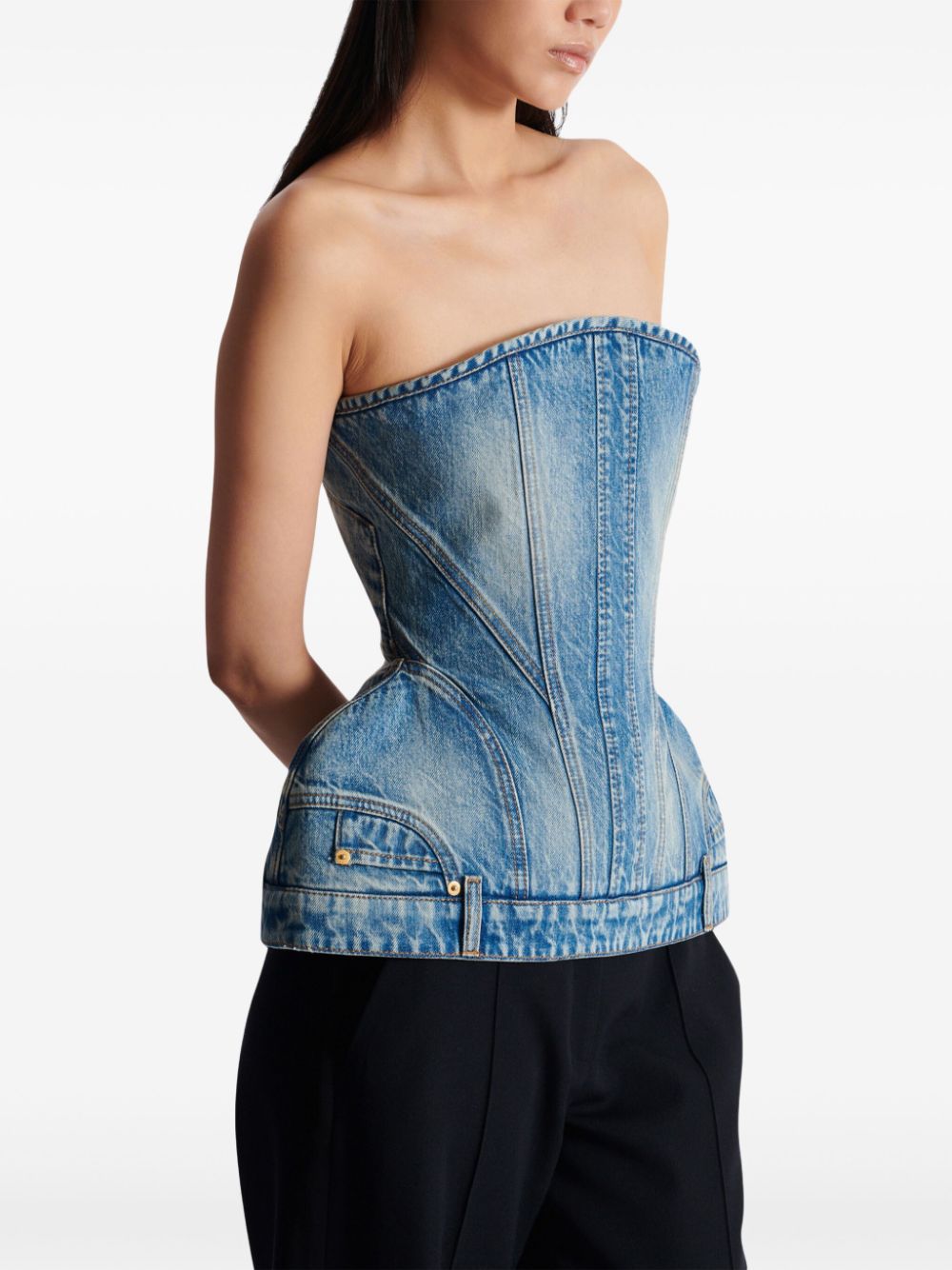 Cheap Balmain bustier-style denim top Women