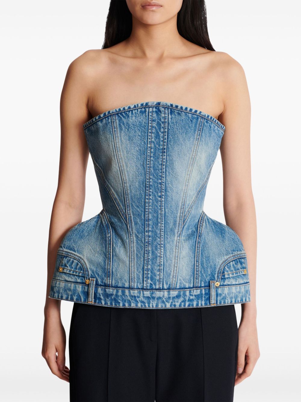 Cheap Balmain bustier-style denim top Women