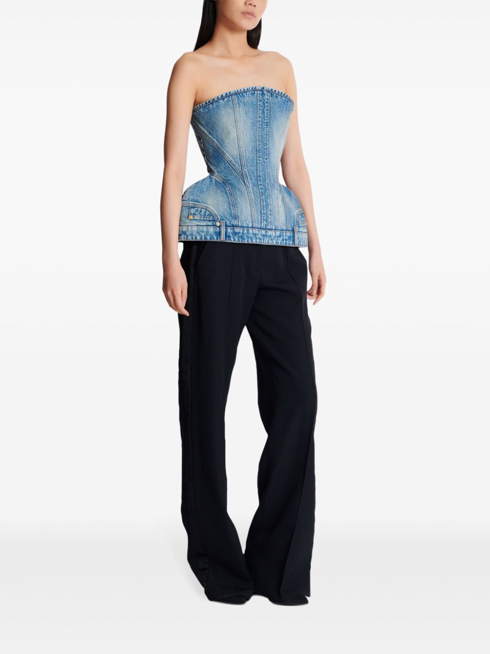 Cheap Balmain bustier-style denim top Women