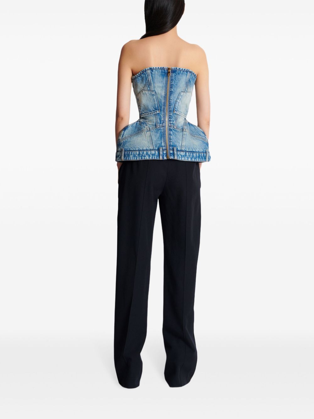 Cheap Balmain bustier-style denim top Women