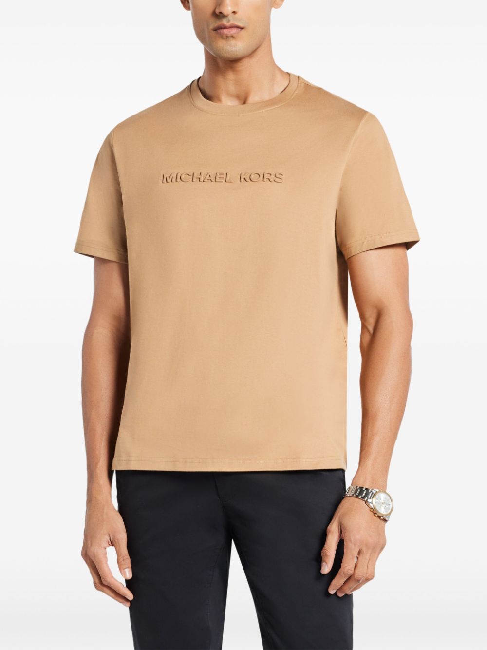 Michael Kors logo-embossed cotton T-shirt - Brown