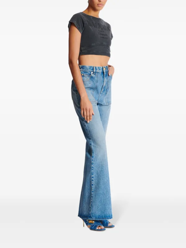 Balmain Couture-embroidered Cropped T-shirt Grey FARFETCH JO