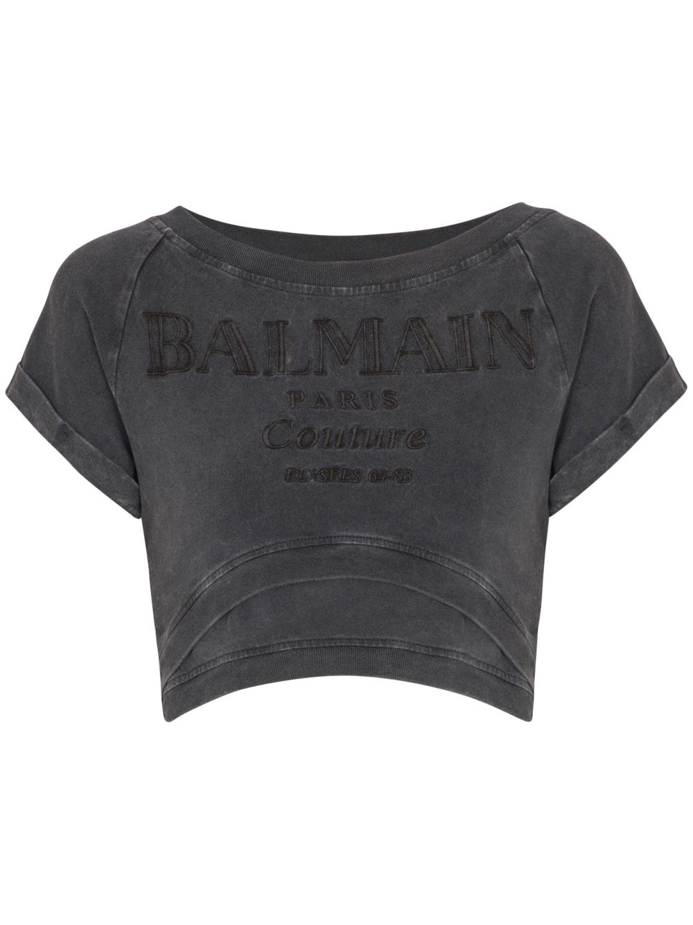 Balmain Cropped T-shirt met Couture-borduurwerk Grijs