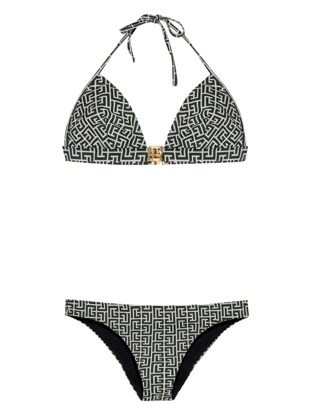 Shop Balmain Jacquard-pattern Bikini In 104 Black