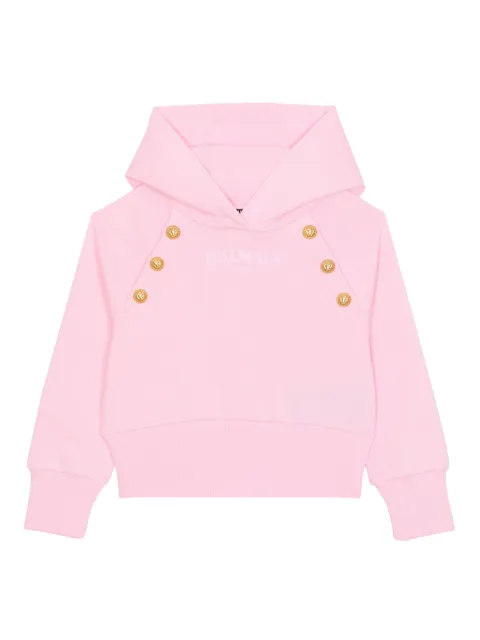 Balmain Kids 로고 프린트 코튼 후디