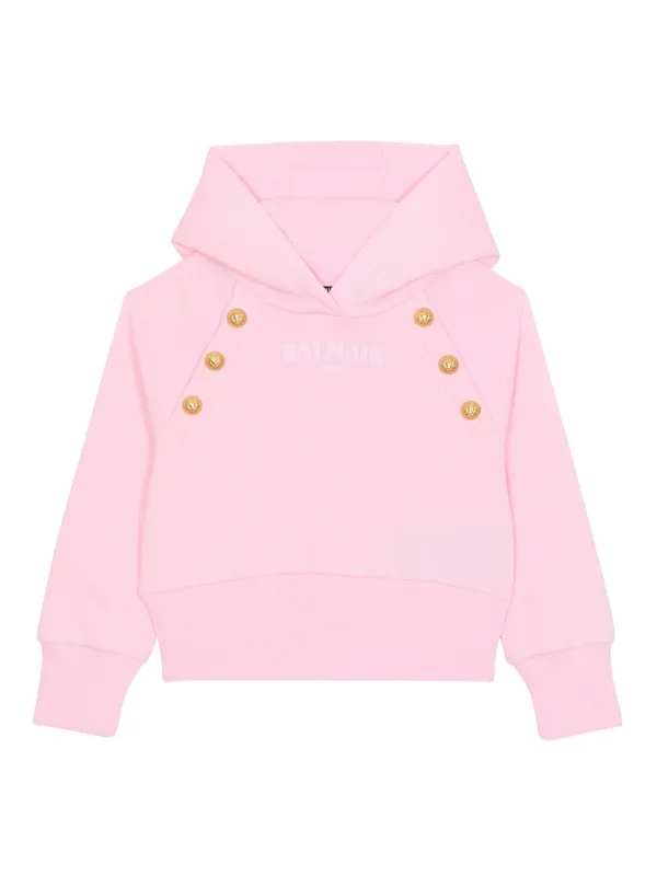 Balmain Kids logo-print Cotton Hoodie Pink FARFETCH IN