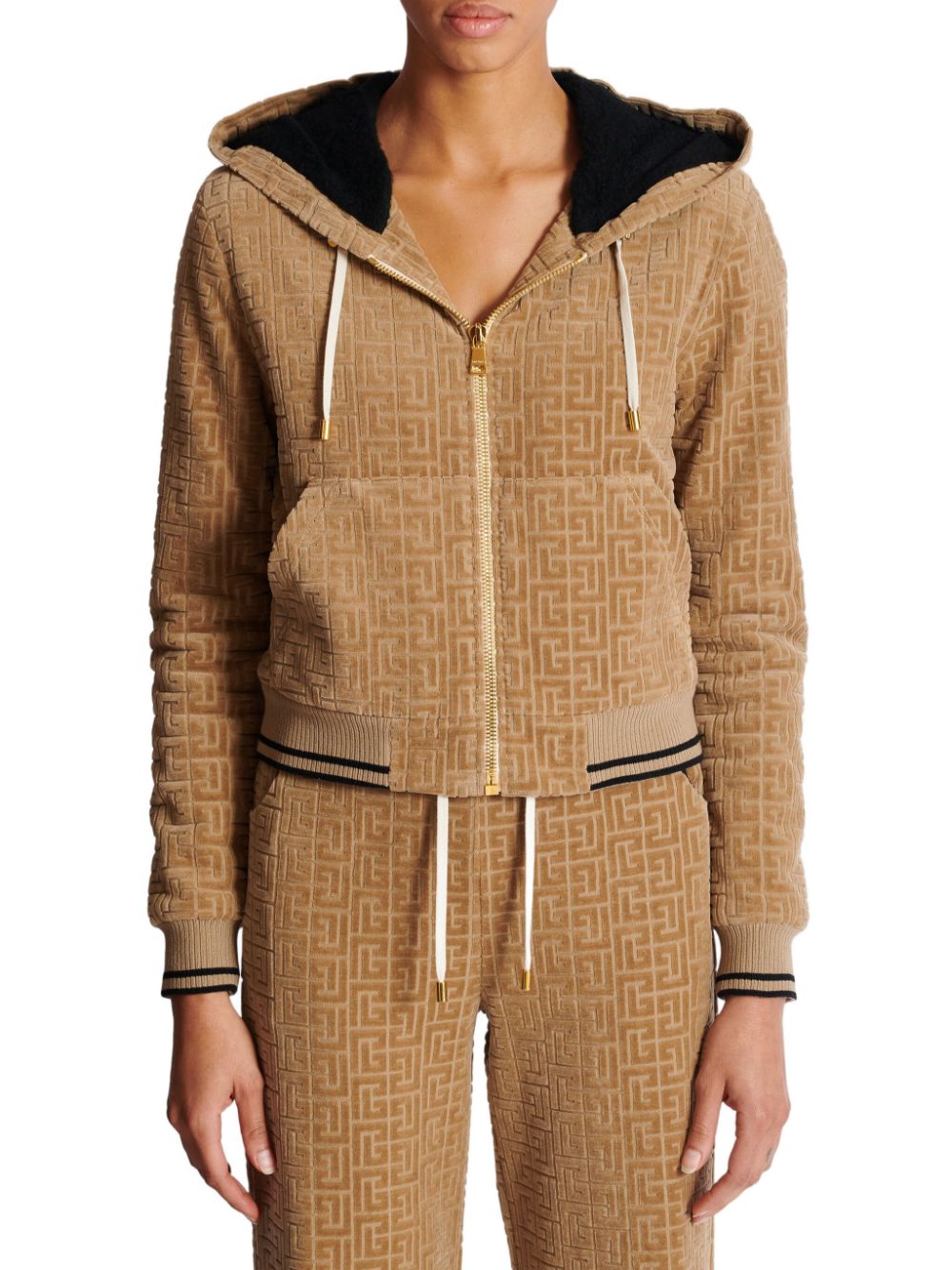 Balmain PB Labyrinth velvet hoodie Women