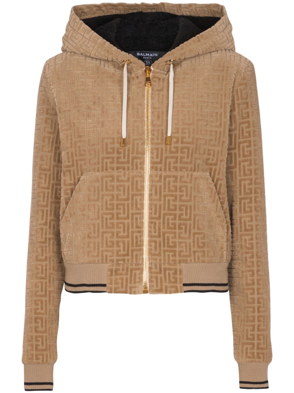 Balmain PB Labyrinth fluwelen hoodie Beige