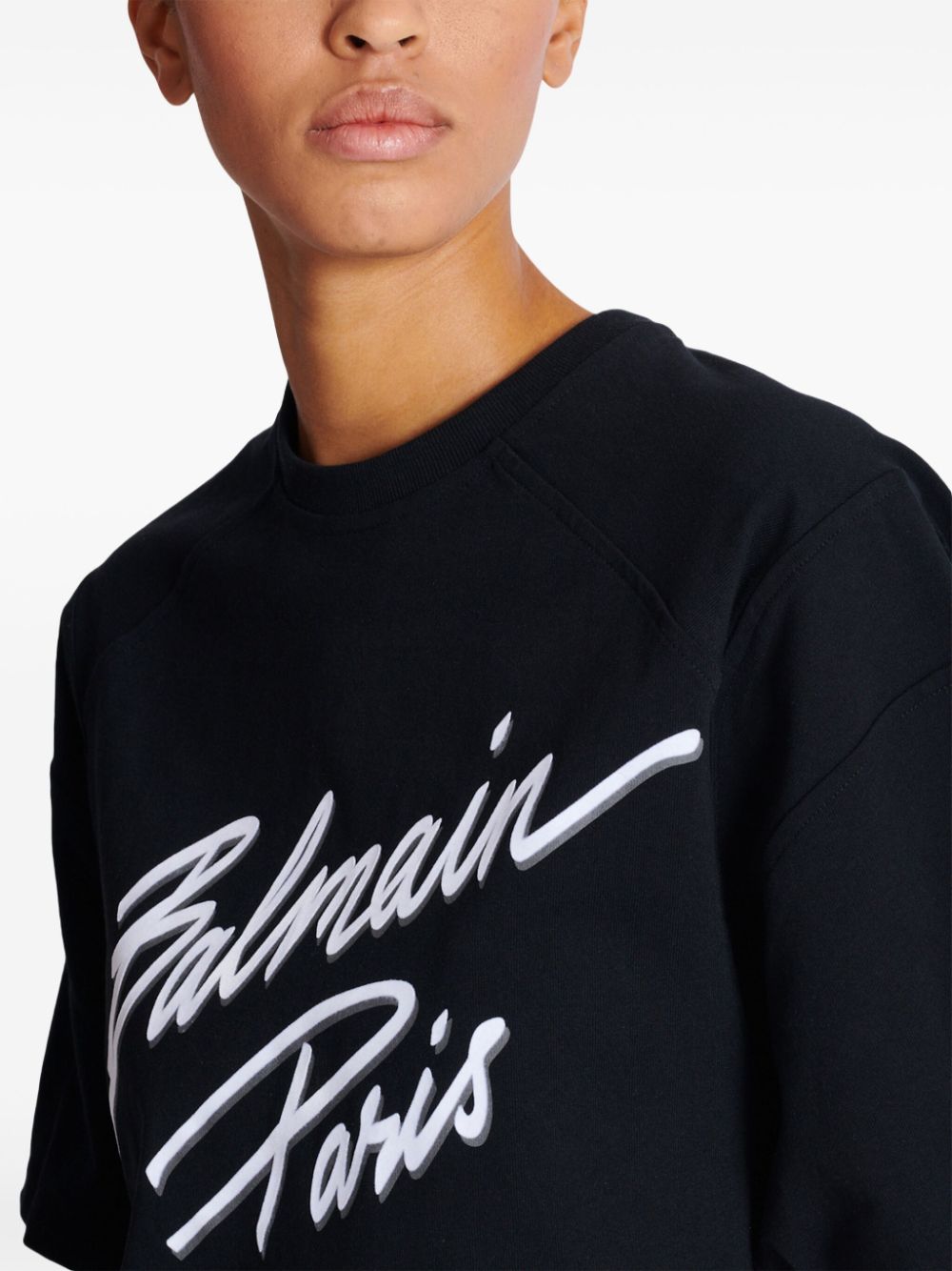 Affordable Balmain logo-flocked cropped T-shirt Women