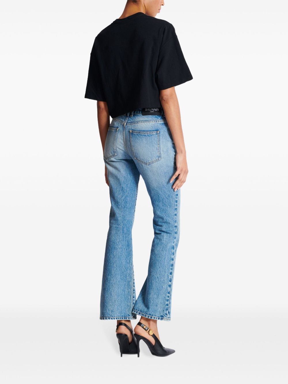 Affordable Balmain logo-flocked cropped T-shirt Women