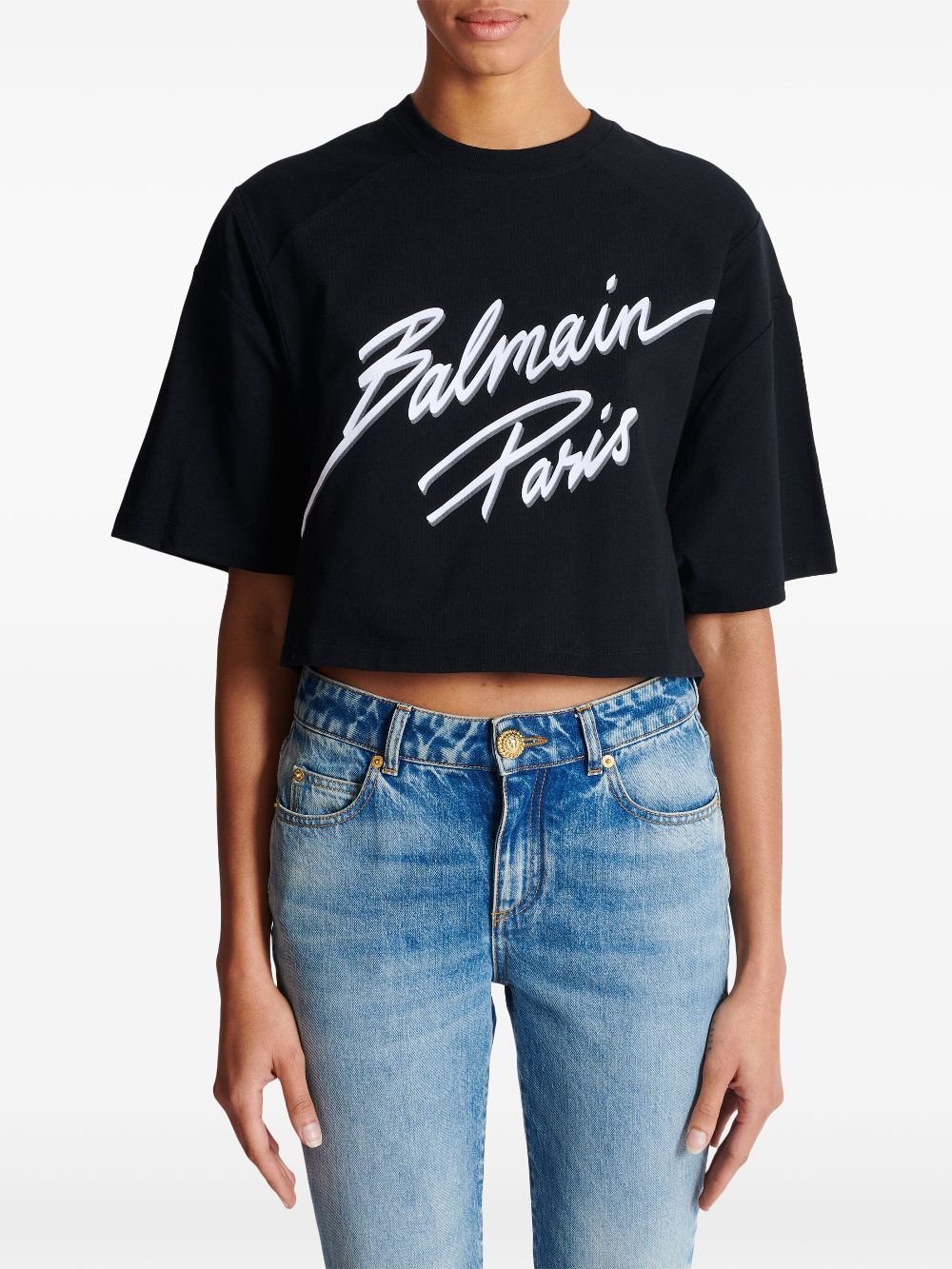 Affordable Balmain logo-flocked cropped T-shirt Women