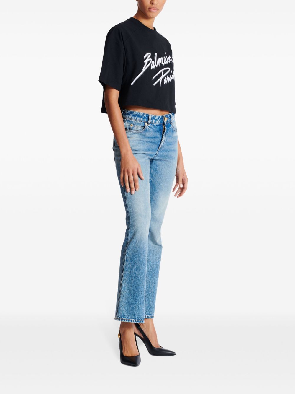 Affordable Balmain logo-flocked cropped T-shirt Women