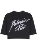 Balmain logo-flocked cropped T-shirt - Black
