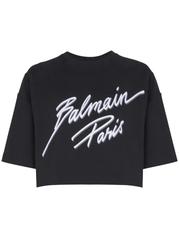 【関税込み】Balmain ブラック フロックロゴ Tシャツ Balmain フロックロゴ Tシャツ | ブラック | FARFETCH JP