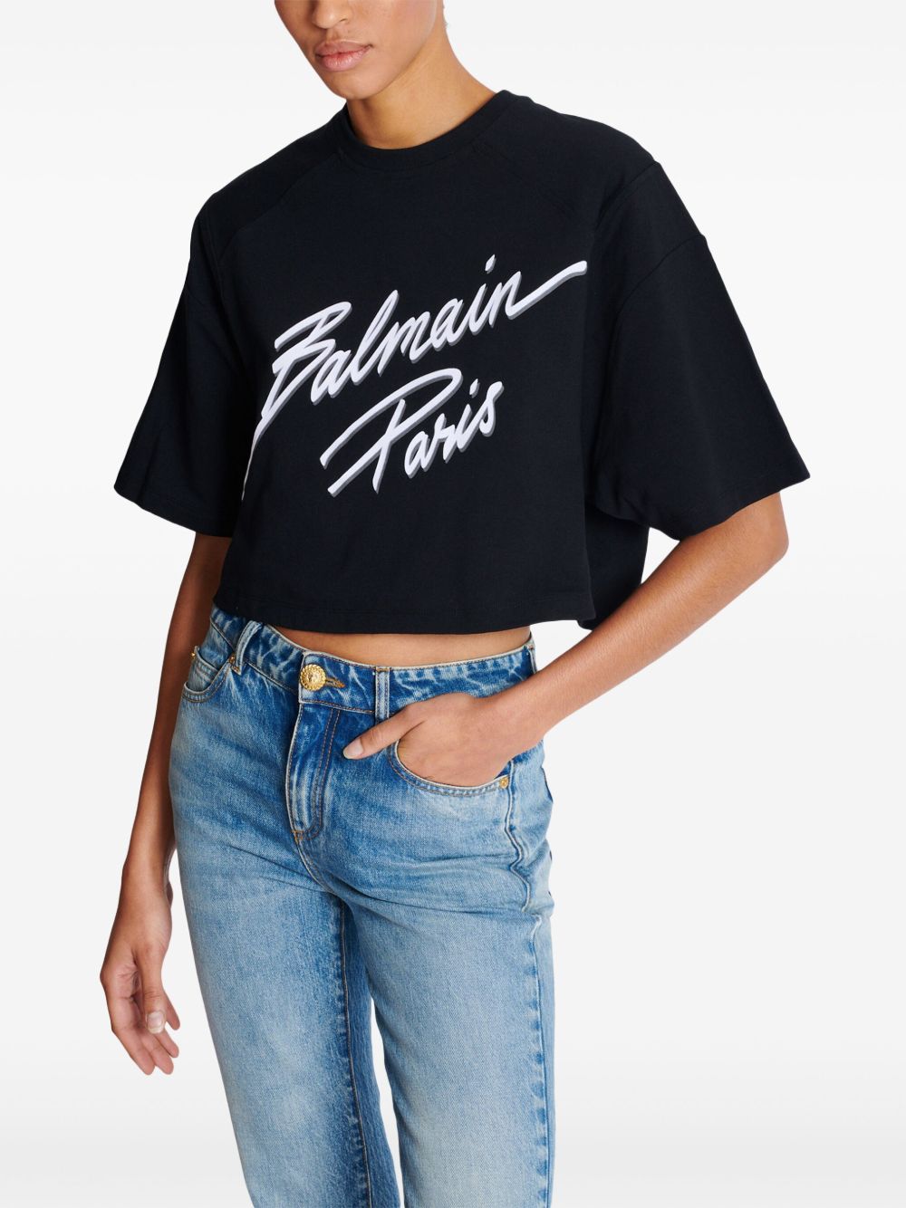 Affordable Balmain logo-flocked cropped T-shirt Women