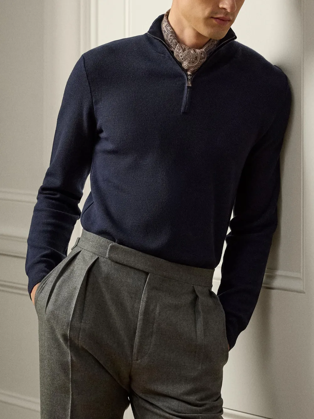Ralph Lauren Purple Label Piqué geweven wollen trui Blauw