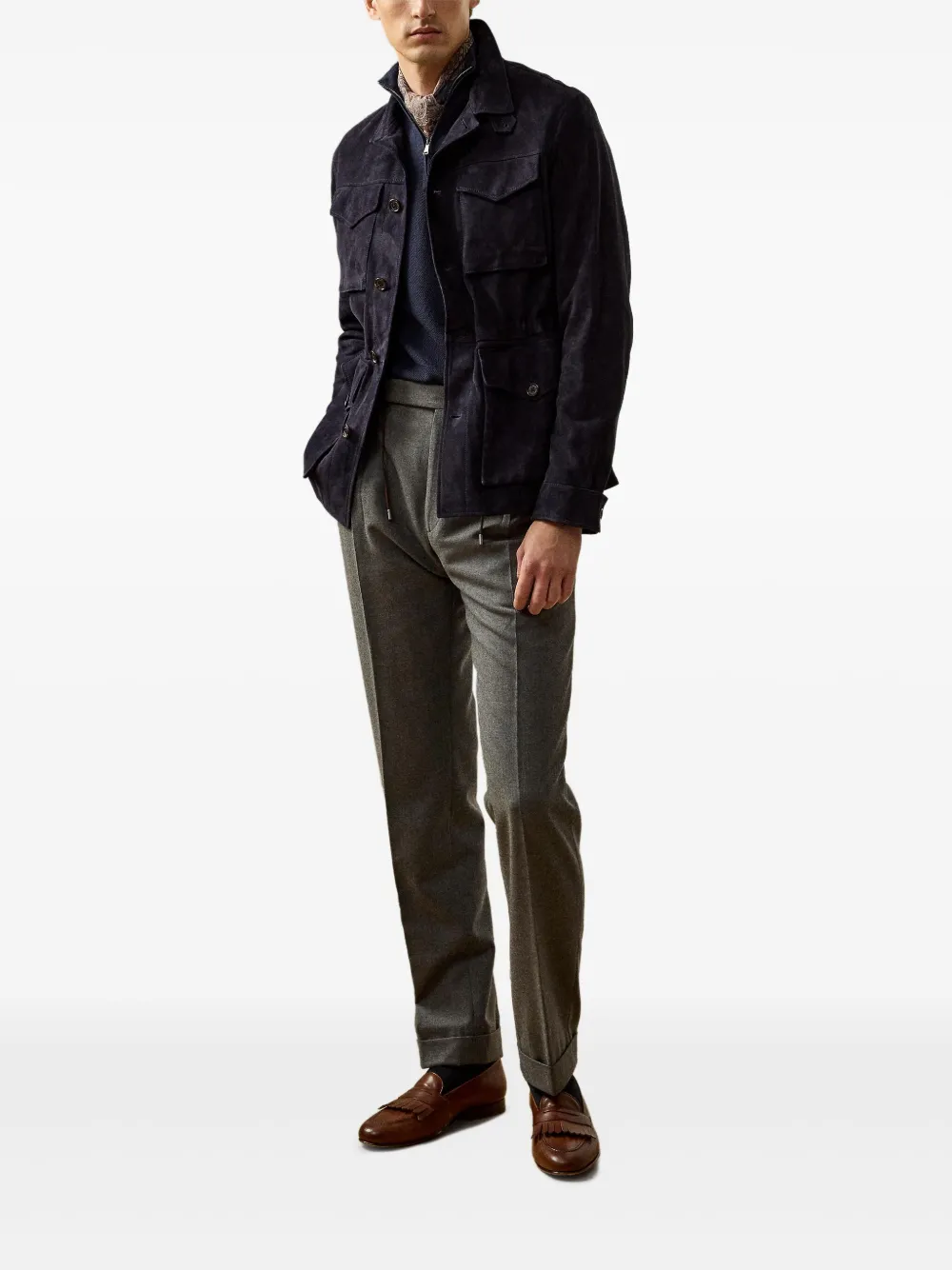 Ralph Lauren Purple Label Piqué geweven wollen trui Blauw