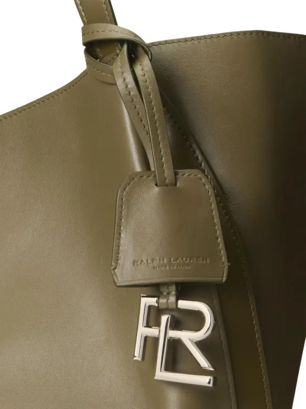 Ralph Lauren◆leather trim twill tote bag Olive Heritage Tumbled Leather Tote | Ralph Lauren
