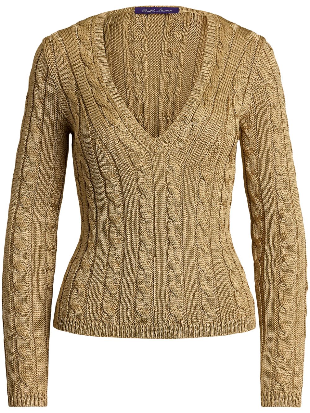 cable-knit V-neck sweater