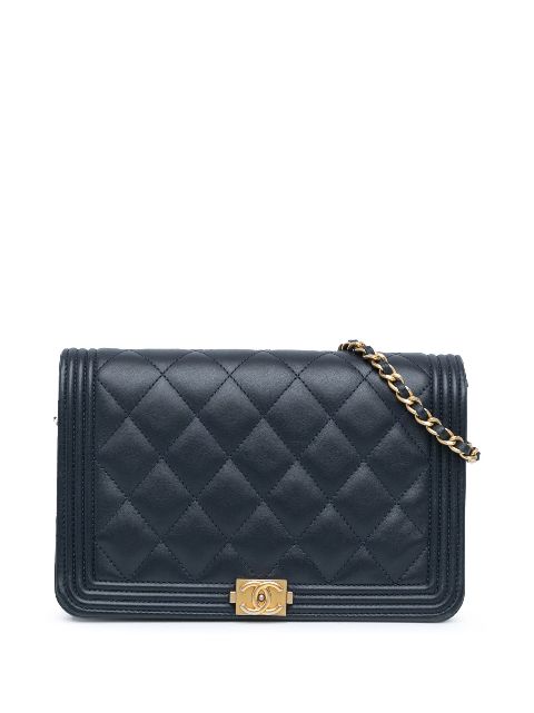 HOT SALE CHANEL 2018-2019 Quilted Lambskin Boy Wallet On Chain crossbody bag Women