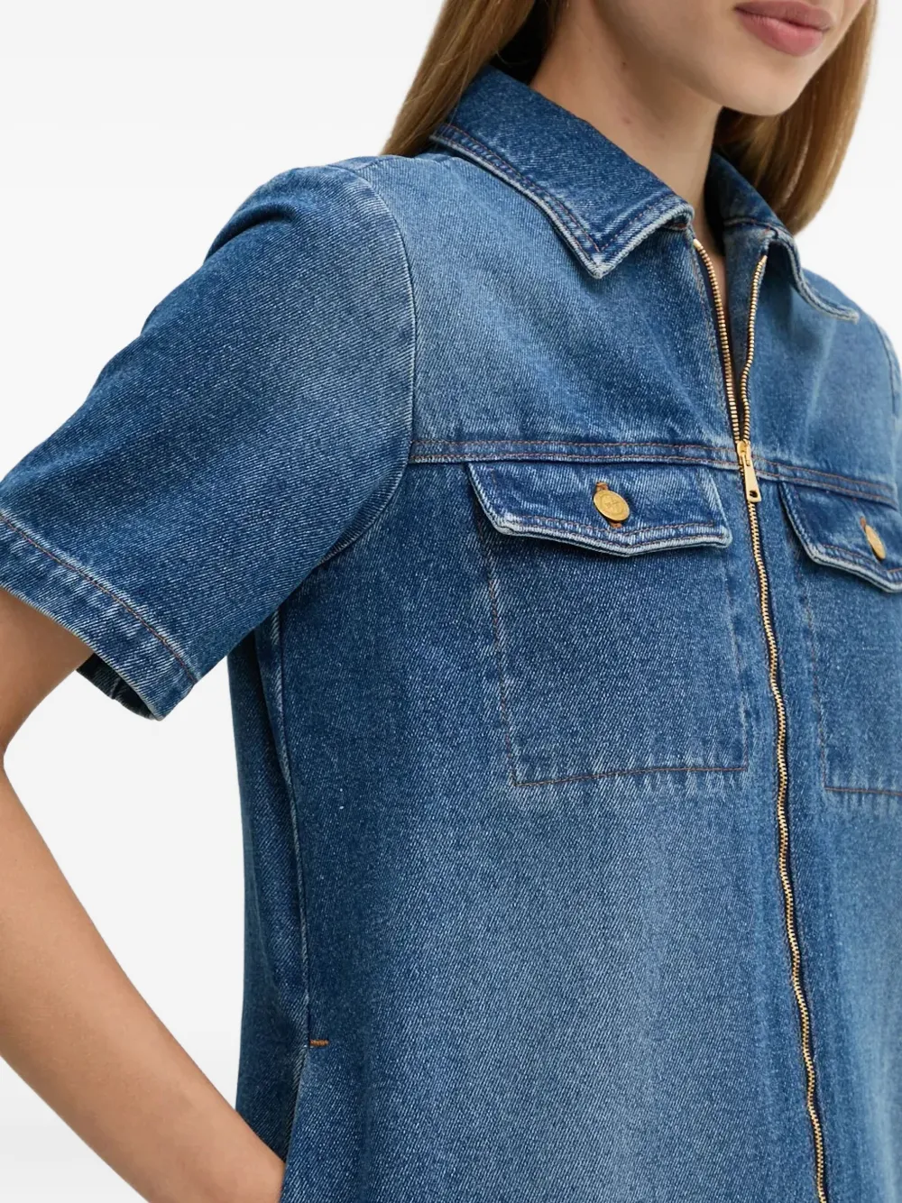 A.P.C. Denim mini-jurk met zak aan de voorkant Blauw