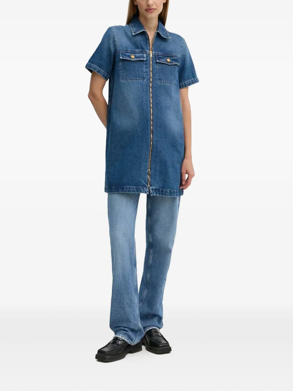 A.P.C. Denim mini-jurk met zak aan de voorkant - Blauw